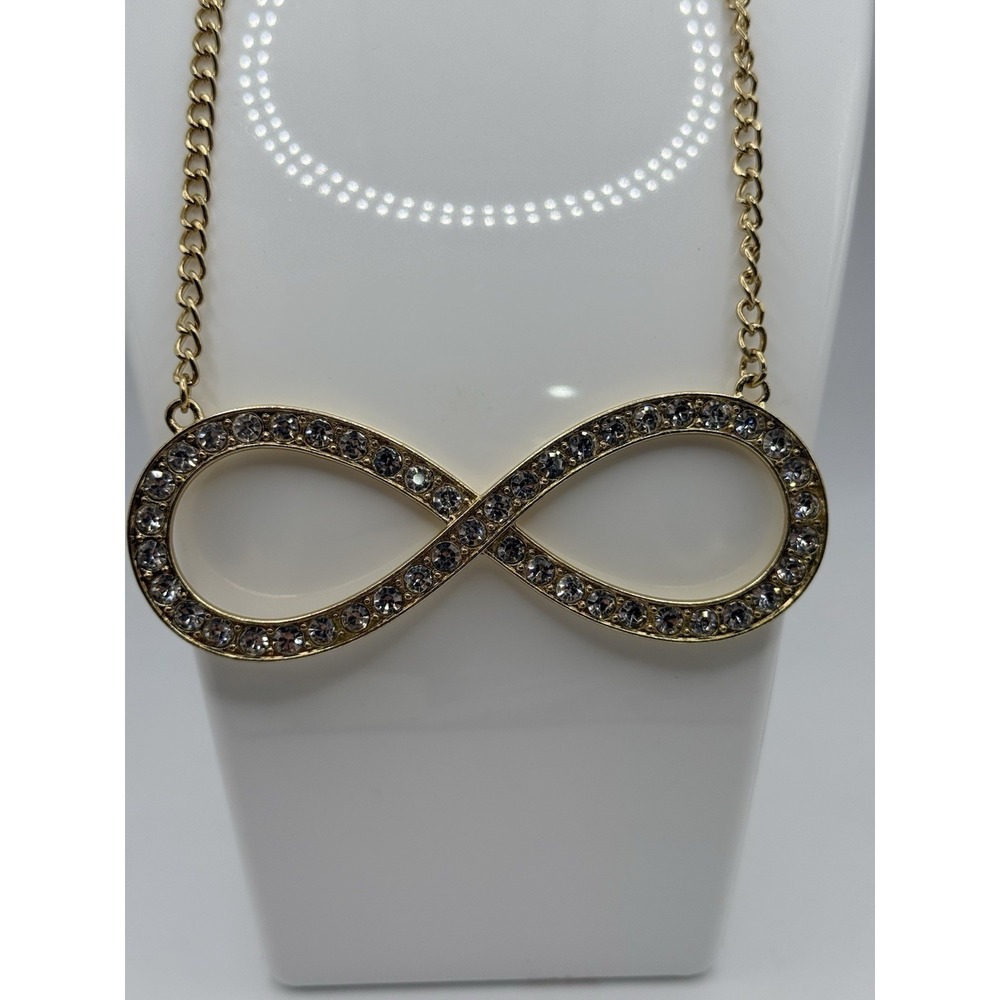 Gold Tone Necklace with rhinestone Infinity Pendant 19"